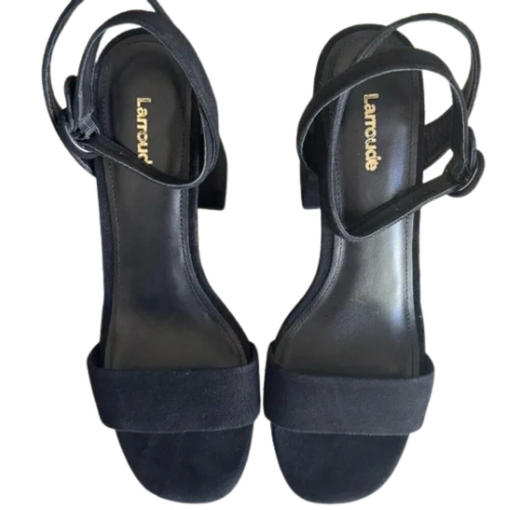 Larroudé Dolly Platform Sandal in Black Suede in Box EUC Size 9 - Picture 5 of 5